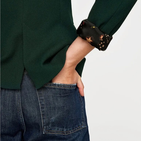 ZARA BLAZER GREEN BOTTLE WAFFLE STRUCTURED LAPEL COLLAR PIQUE COAT JACKET - S - Picture 6 of 7